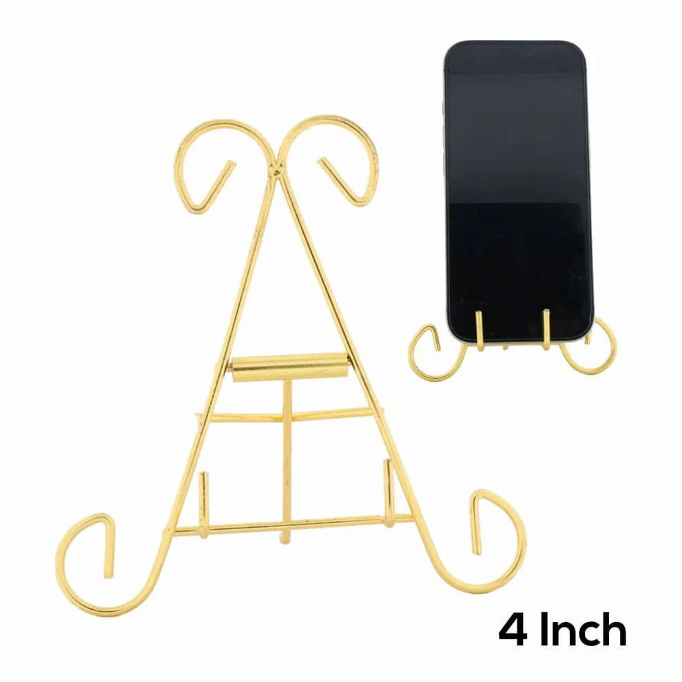 4 Inch Gold Metal Display Easel Stand | Resin Art, Plate, Photo Frame & Mobile Display Stand