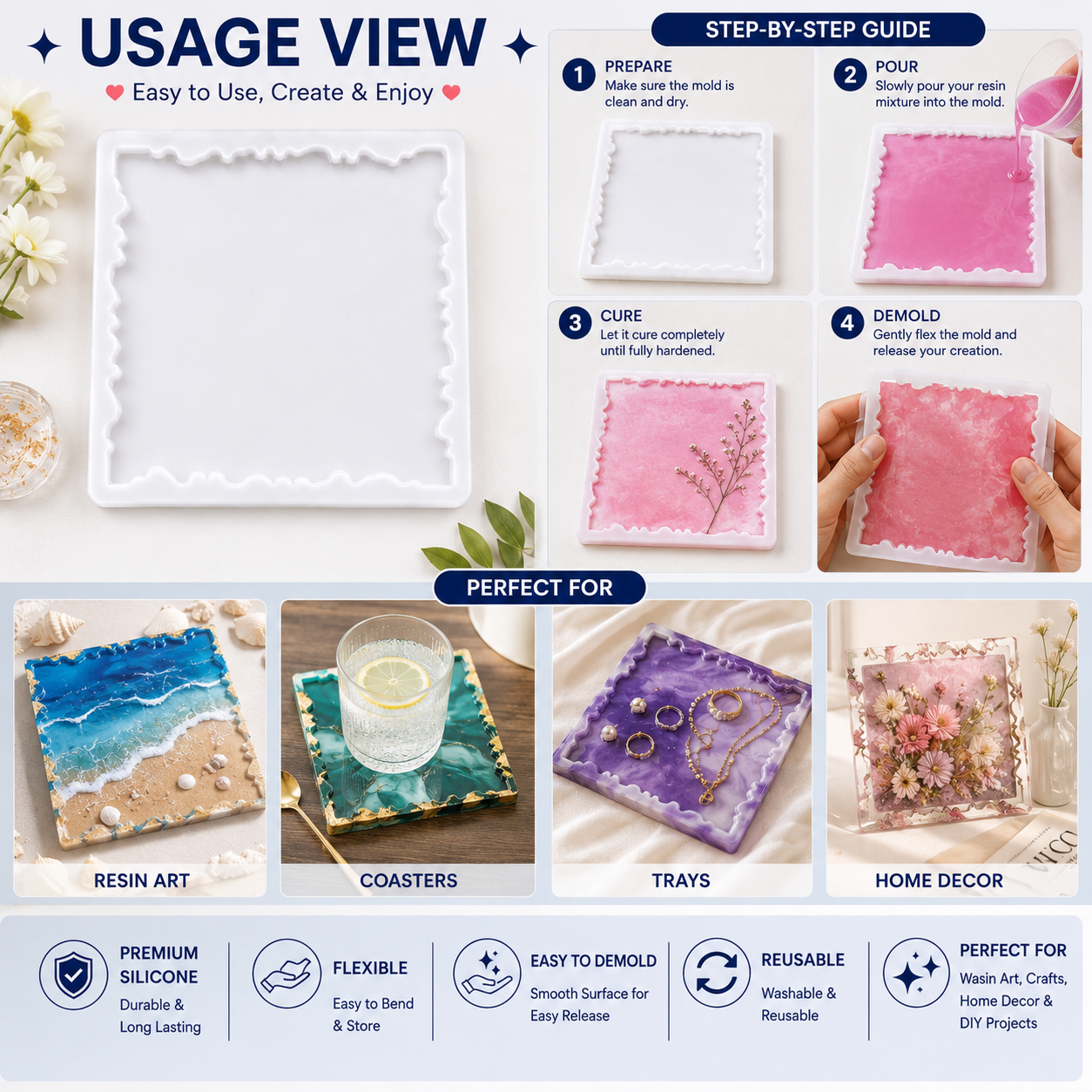 8 Inch Square Agate Resin Tray Silicone Mould