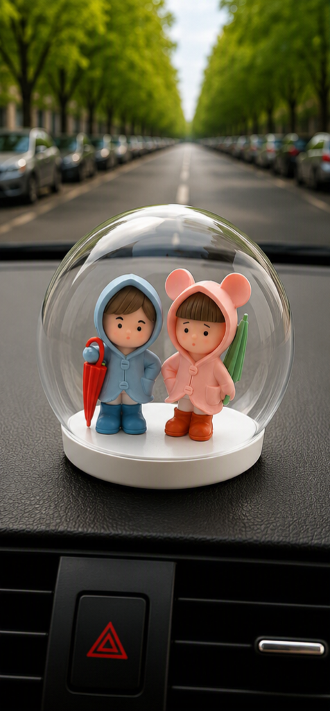 MINIATURE COUPLE IN RAINCOAT
