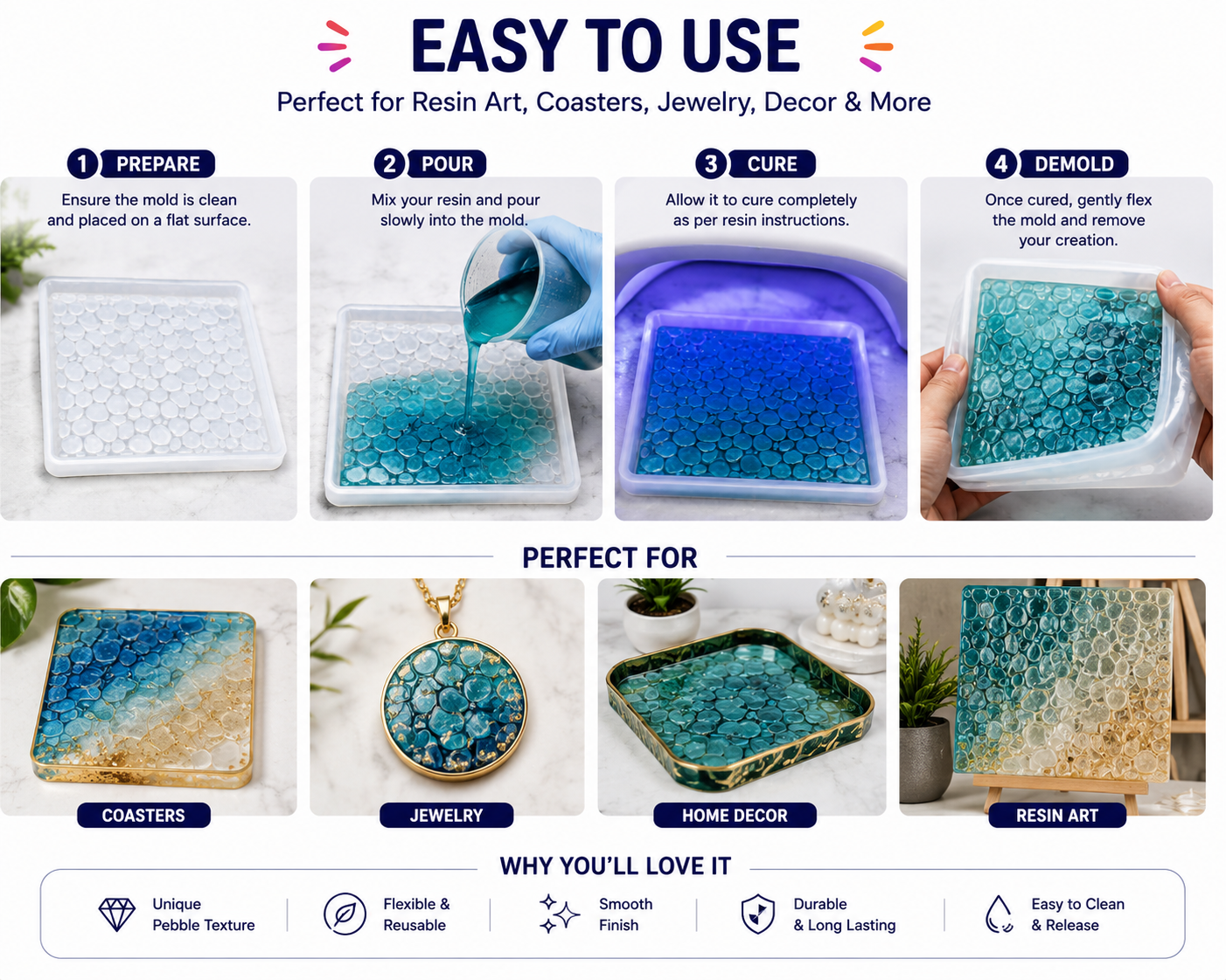 Square Mosaic Texture Resin Tray Mould – 4 Inch