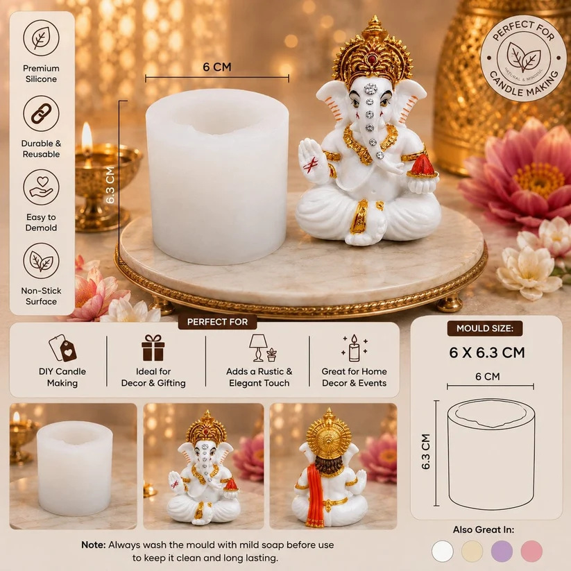 3D Lord Ganpati Idol Silicone Mould - 6 cm Diameter - 6.3 cm Height