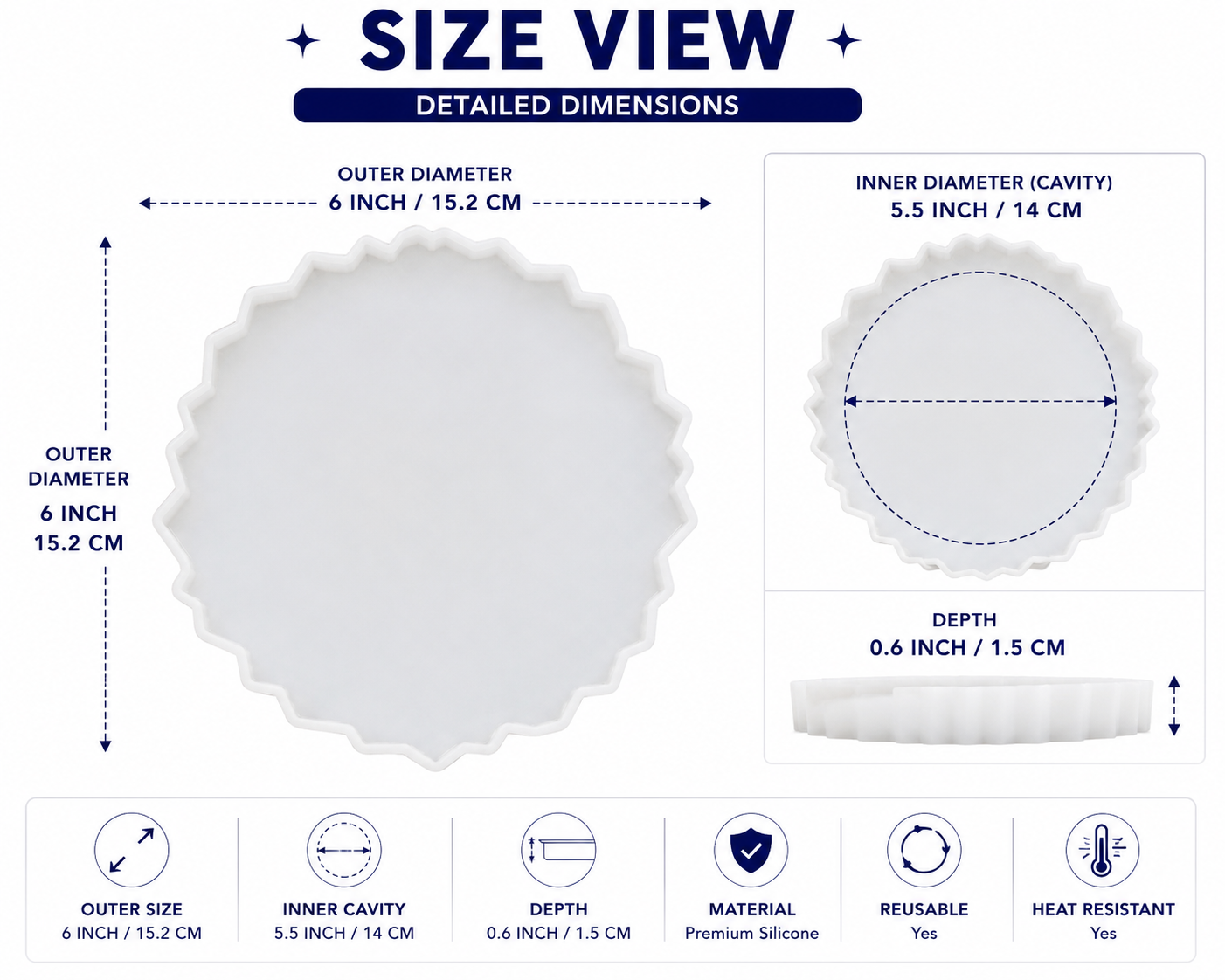 6 Inch Round Agate Silicone Resin Mould for Coaster & Tray Art