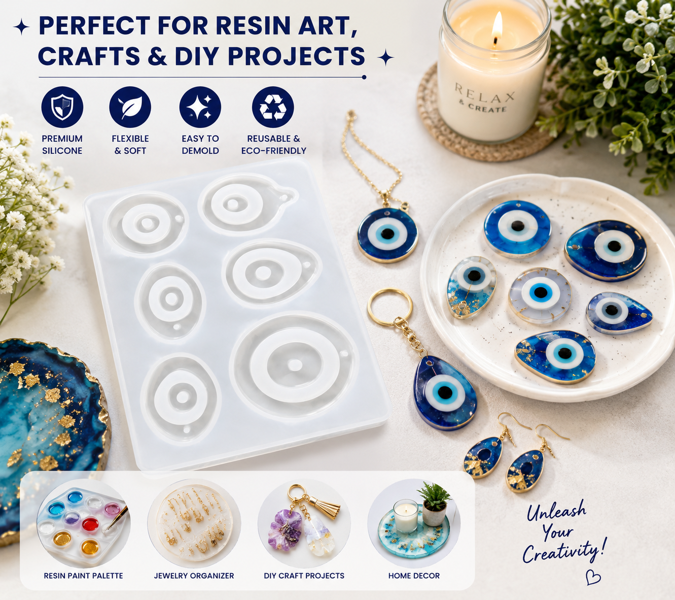 Evil Eye Silicone Resin Mould Set for Keychains & Wall Décor