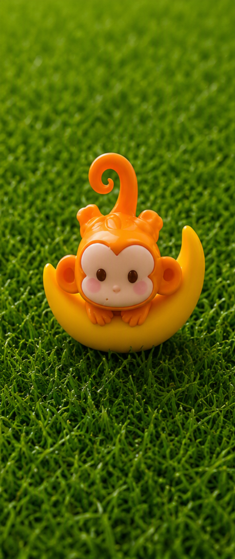 CUTE MONKEY UPSIDE DOWN ON BANANA